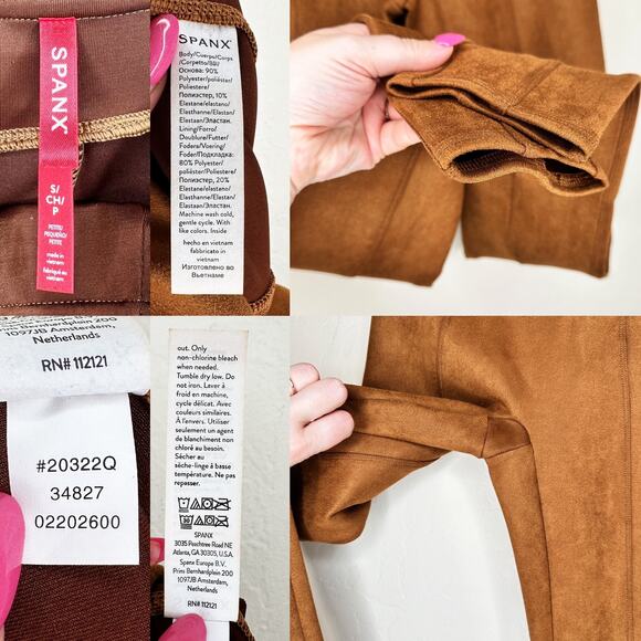 Spanx Faux Suede High Rise Tummy Shaping Rich Caramel Leggings Pant Small Petite - Picture 12 of 15